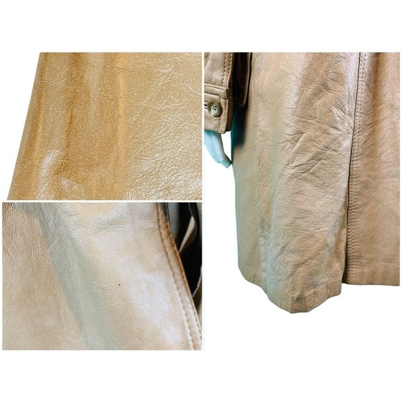 Vintage 1970s Leather Coat Women's Khaki USA Wilsons Open Trench | B 43" - Picture 9 of 10